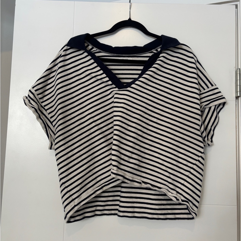 Maurices Striped Navy and White Women's Collared Top